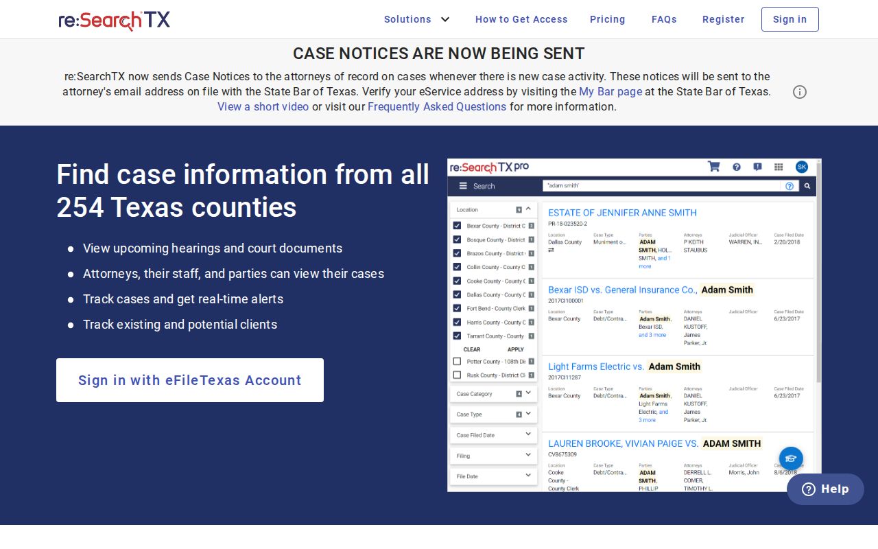Sherman County case lookup on reSearchTX statewide portal